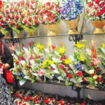 A florist displays bouquets at a shop in Sector 34 Chandigarh