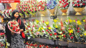 A florist displays bouquets at a shop in Sector 34 Chandigarh