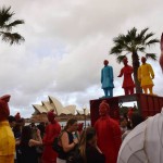 Women dressed as Chinese ladies are seen at Sydney Harbour on February 13, 2015. Lanterns in the shape of the Chinese Terracotta Warriors, created for the Beijing Olympic Games in 2008 by a team of Chinese artists, are on display for the first time in Australia to launch the Australian celebrations of the Lunar New Year of the Sheep