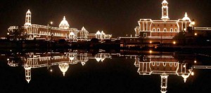 A view of illuminated Presiednt's House, North Block and South Block decorated as part of celebrations of Republic Day Parade