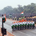 Border Security Force (BSF) motorcycle specialists perform during the Republic Day Parade in New Delhi on January 26, 2015