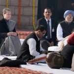 Former PM Manmohan Singh and Congress president Sonia Gandhi attending a function to pay tributes to Mahatma Gandhi on his death anniversary, observed as Martyrs' Day, at Rajghat in New Delhi on January 30, 2015