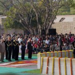 President Pranab Mukherjee along with other dignitaries paying tributes to Mahatma Gandhi on his death anniversary, observed as Martyrs' Day, at Rajghat in New Delhi on January 30, 2015