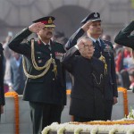 President Pranab Mukherjee paying tributes to Mahatma Gandhi on his death anniversary at Rajghat in New Delhi on January 30, 2015