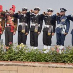 Services' bands perform to pay tributes to Mahatma Gandhi on his death anniversary, observed as Martyrs' Day, at Rajghat in New Delhi on January 30, 2015