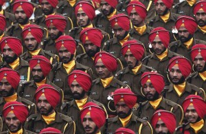Soldiers of the Sikh Regiment march during the Republic Day parade in New Delhi January 26, 2015
