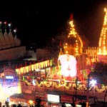 The illuminated Shivala Bhag Bhayian Temple on the eve of Mahashivratri in Amritsar