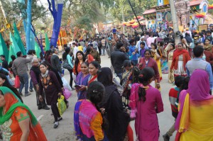 Vistors milling about at the Surajkund International Crafts Mela in Faridabad in Haryana on February 6
