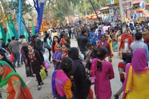 Vistors milling about at the Surajkund International Crafts Mela in Faridabad in Haryana on February 6