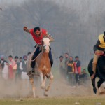 A horse race in progress at 79th Kila Raipur Sports Festival at Kila raipur village, Ludhiana