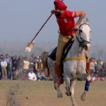 A policeman showing his tent pegging skills on the concluding day of the 79th Kila Raipur Sports Festival at Kila Raipur village, Ludhiana