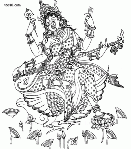 Goddess Saraswati Coloring Sheet