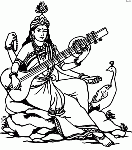Goddess Saraswati Line Art