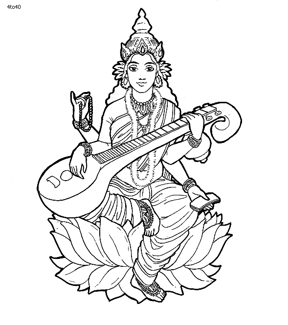 Hindu Goddess Saraswati Coloring Page