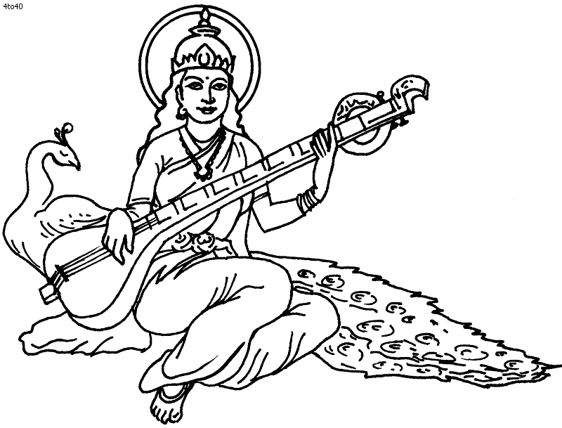 Maa Saraswati Coloring Page