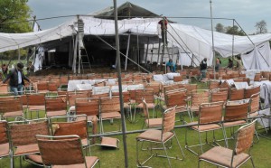 Main stage came crashing down as rains played spoilsport on the inaugural day of the Rose Festival 2015 which began at the Rose Garden Sector 17 in Chandigarh