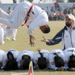 Taek won do players showcase their skills at 79th Kila Raipur Sports Festival at Kila Raipur village, Ludhiana