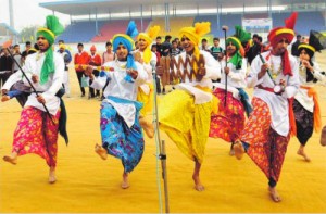 Boys perform Malwai giddha during the Junior Championship League at Multi Purpose Sports Stadium in Bathinda