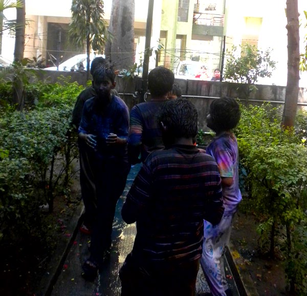 Children love fighting with water balloons on Holi festival