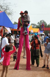 Entertainers at the Saras Mela near the Rose Garden in Bathinda on March 9, 2015