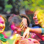 Girls celebrate Holi at a college in Ludhiana
