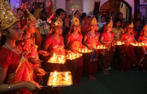 Girls dressed as nine incarnations of the Goddess Durga participate in Navratri celebration at Shri Kangra Vaishno Durga Mandir in Parasram Nagar in Bathinda