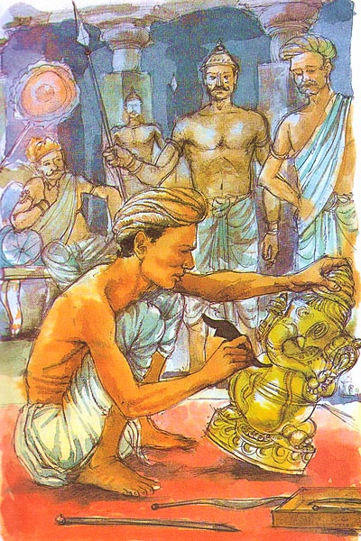 Goldsmith making idol of Lord Ganesha