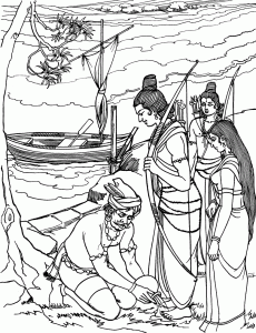 Guha Offers Assistance to Ram, Lakshmana and Sita