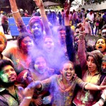 Panjab University students celebrating Holi on university campus
