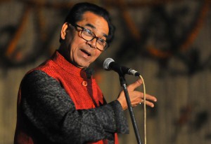 Poet Ashok Chakradhar at event organised on the inaugural day of the 44th Rose Festival at the Rose Garden in Sector 16, Chandigarh, on February 19. 2016.