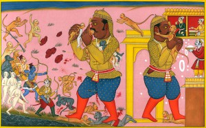 Rama and Lakshmana battling against Kumbhakarana