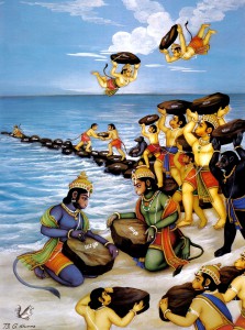 Rama bridge being constructed by Vanar Sena