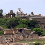 Distant view of Gommateshvara Bahubali at Shravanabelagola, Hassan District, Karnataka