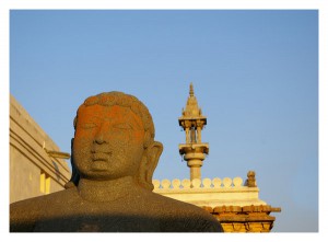 Small Statue of Gommateshvara Bahubali outside the main statue at Shravanabelagola, Hassan District, Karnataka