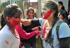 Students celebrate Holi at Post Graduate Government College for Girls Sector 42 in Chandigarh