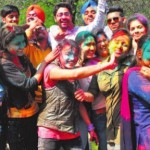 Students celebrate Holi at the Government College of Commerce and Business in Sector 42 Chandigarh