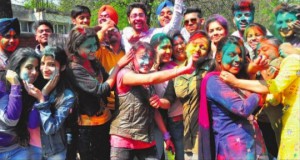 Students celebrate Holi at the Government College of Commerce and Business in Sector 42 Chandigarh