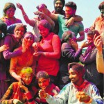Students celebrate Holi on the Guru Nanak Dev University campus in Amritsar