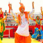 Students of LPU perform bhangra during the opening ceremony of the AIU Boxing Championship on the campus near Jalandhar