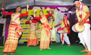 Students of Assam perform Bihu Dance during the inauguration of a five-day state-level national integration camp at Sector 24, Chandigarh
