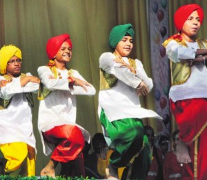 Students of St Soldier Public School perform bhangra during a cultural programme in Jalandhar