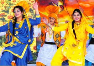 Students perform bhangra at the annual function of Cambridge International School in Jalandhar
