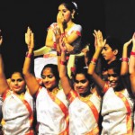 Students present a dance performance during the annual day function Xpressions-2014 of Aanchal International School at Tagore Theatre in Chandigarh