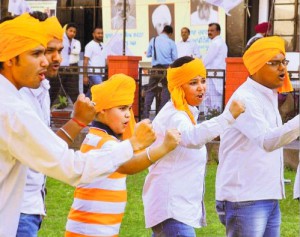 Theatre artistes perform during a play to mark Shaheed Bhagat Singhs Martydom Day in Jalandhar