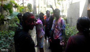 Younger boys celebrate holi with hard to remove toxic colours