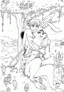 Bunny coloring Easter eggs