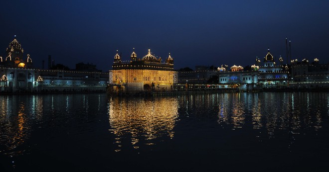 An illuminated Golden Temple on the eve of Baisakhi in Amritsar