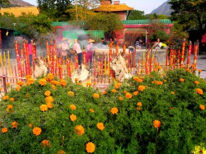 Buddhist devotee at Po Lin Monastery