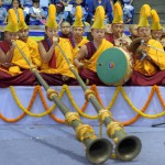 Buddhist monks observe silence in memory of the victims of the recent earthquake in Nepal and India, at 'International Buddha Poornima Diwas Celebrations 2015’ in New Delhi
