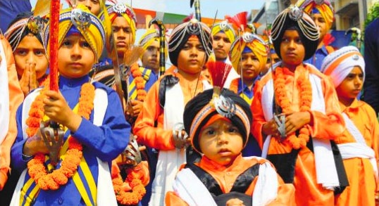 Children in traditional attire on the eve of Baisakhi in Ludhiana